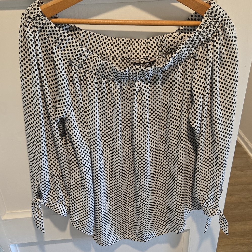 Express Black and White Off-Shoulder Blouse